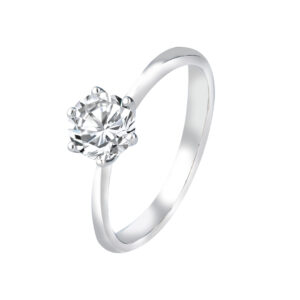 9K White Gold Elegant 6 Prong Solitaire Diamond Ring