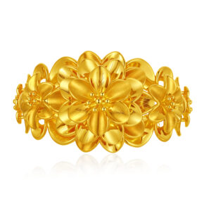 Gold Multi-Flower Wide Cuff Bangle