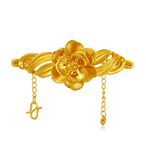 The Gold Radiant Peony Ribbon Bangle