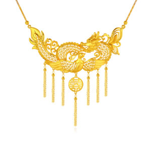 Gold Dragon & Phoenix Filigree Necklace