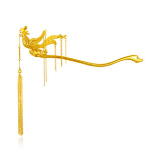 Gold Phoenix Hairpin with Tassel Pendant
