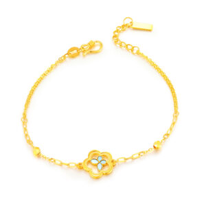Title: 24K Gold Clover Flower Bracelet with Mother of Pearl