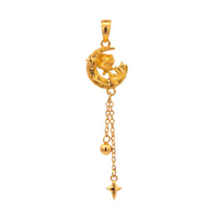 Gold Enchanted Rose & Crescent Moon Tassel Pendant