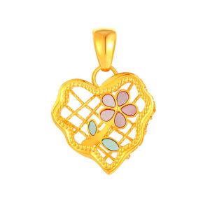 Gold Heart Flower Pendant with Pink & Green Mother of Pearl